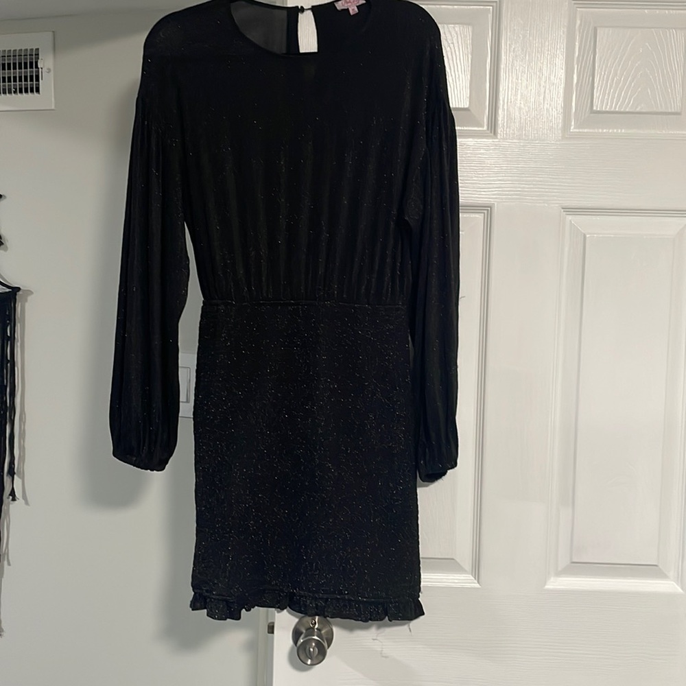 Pink Lily Longsleeve Black Glittery Midi Dress